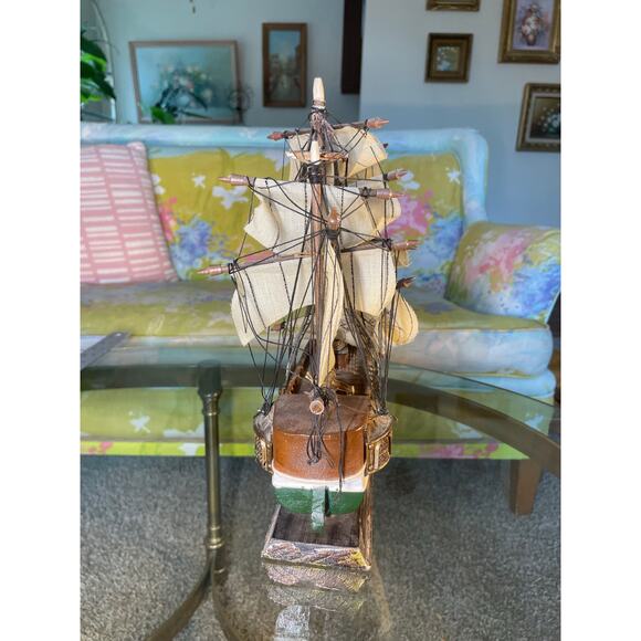 VELERO ESPANOL Ano 1768 Vtg Sailboat Model Ship Wooden Boat - Picture 13 of 16